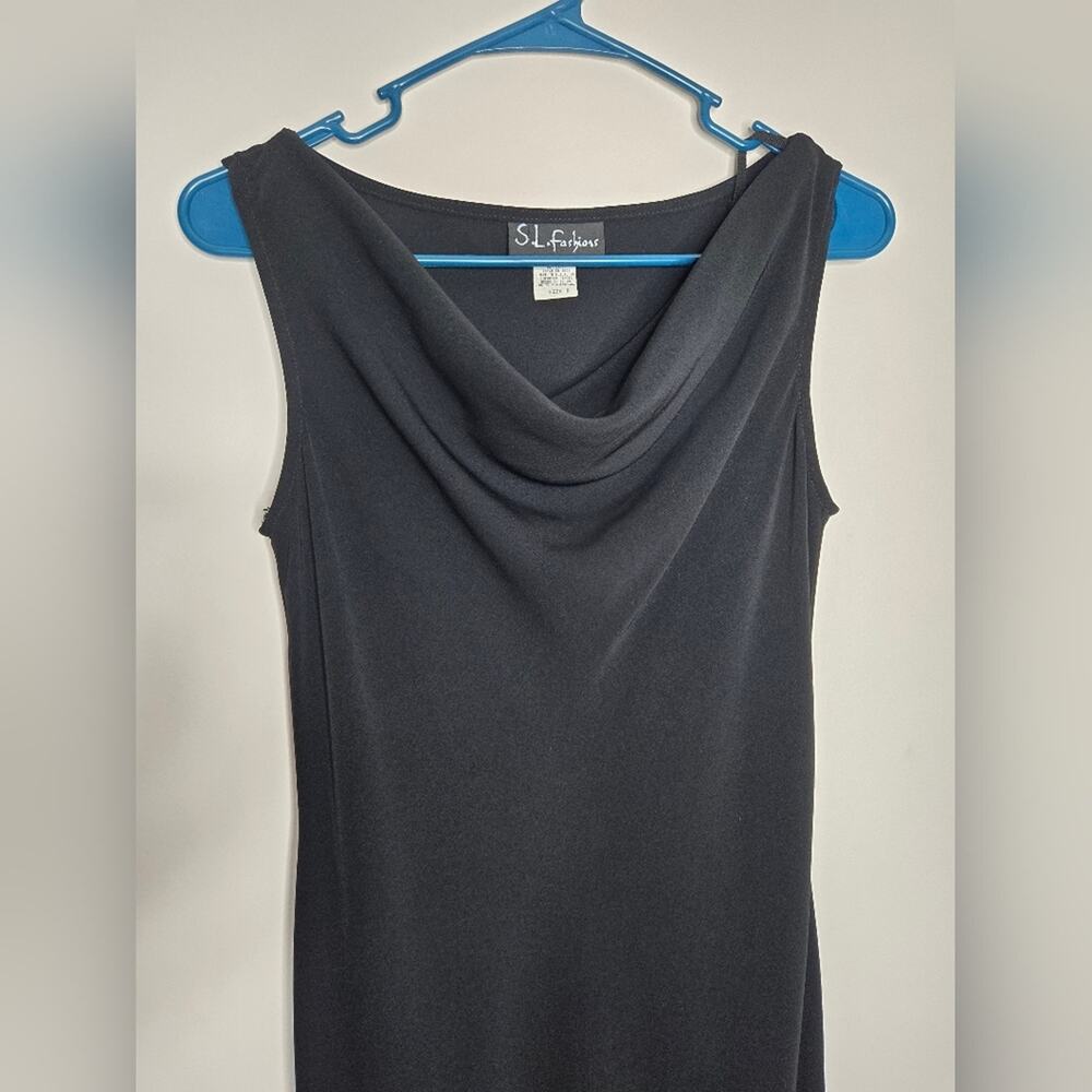 S.L. Fashions Sleeveless Black Evening Dress Size 8 wth Asymmetrical Hemline